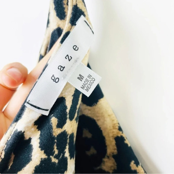 GAZE Animal Print Leopard V Neck Bodysuit Medium - Picture 5 of 6